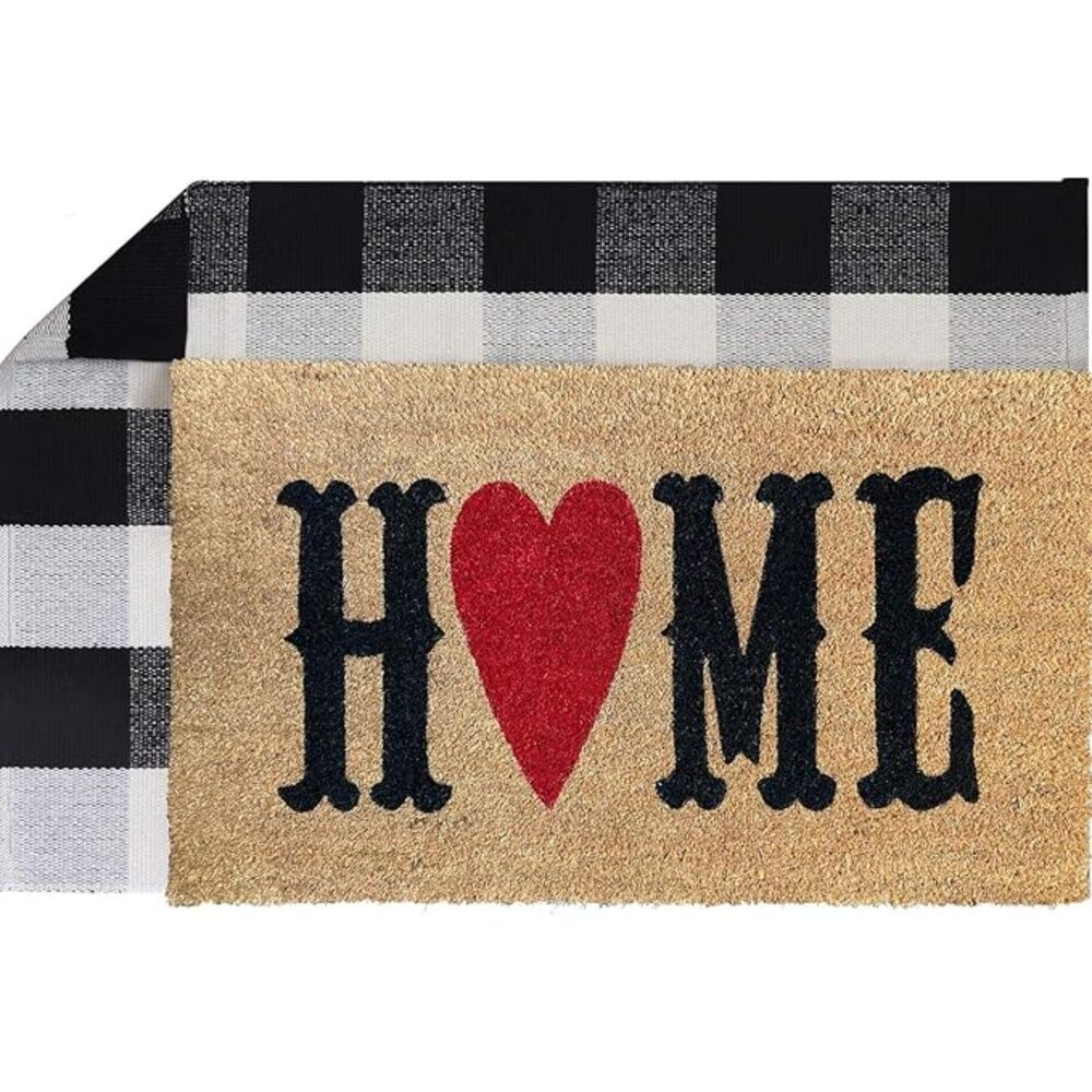 Front Door Home Mat 30"x17"Buffalo Plaid Rug-Non-Slip Entryway Indoor Outdoor